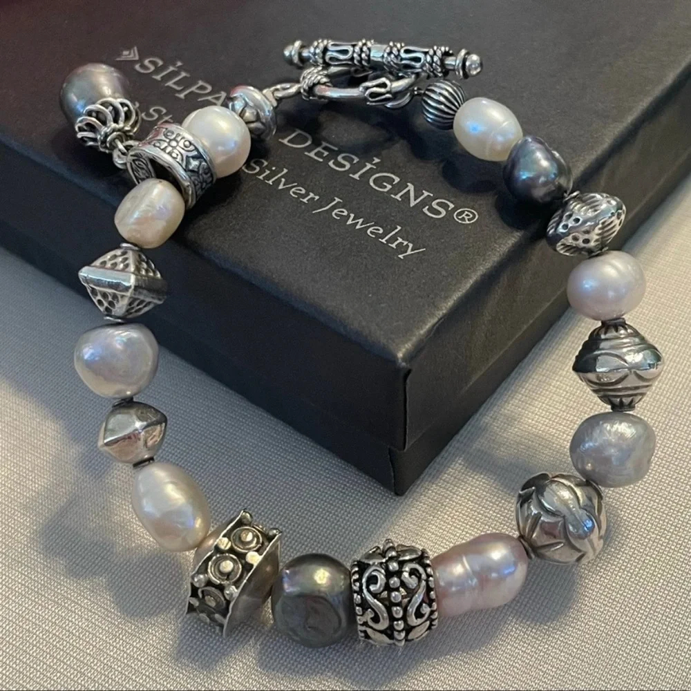🦋SOLD 🦋 Silpada Gray and Pink Freshwater Pearl Sterling Silver Bracelet B0986 - Picture 4 of 16